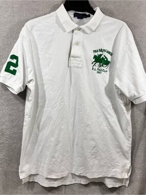 Vintage Polo Ralph Lauren Shirt Mens XL White Dual Player #2 Polo Club
